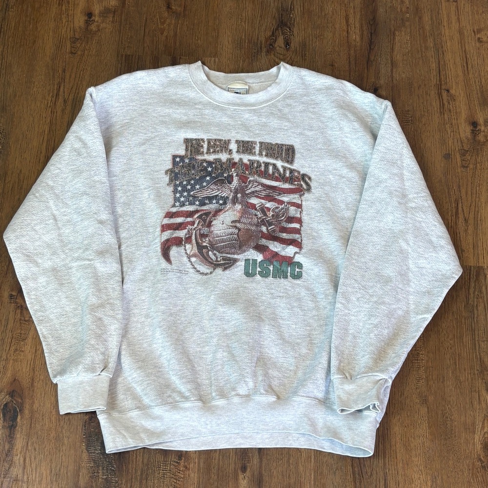 Vintage Y2K Lee Heavyweight Few The Proud USMC Crewneck Sweatshirt Large Marines